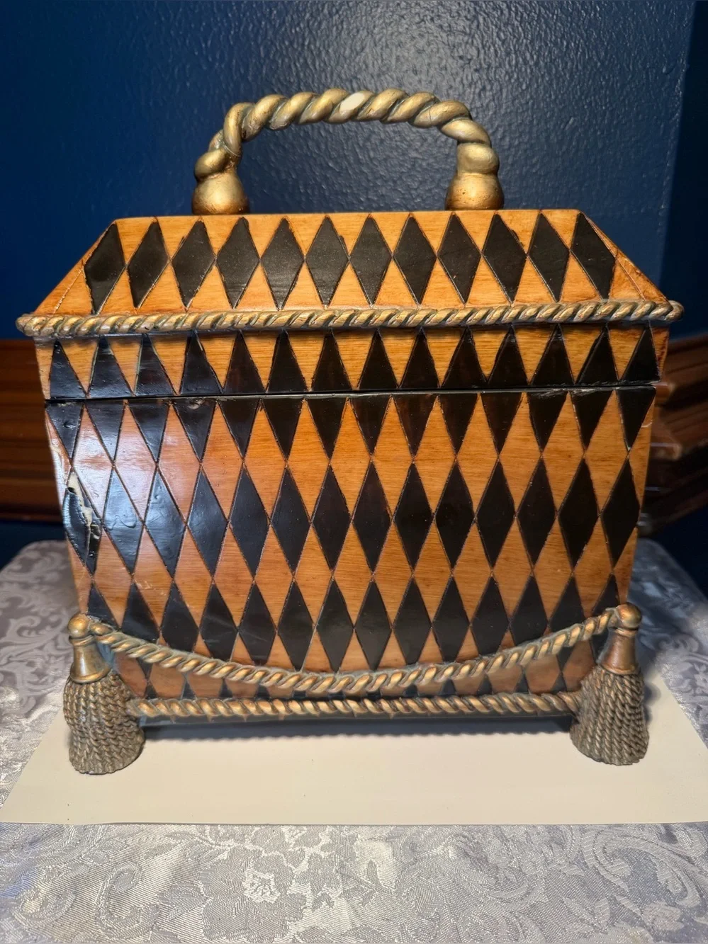Decorative Resin Box Resembling Maitland-Smith Box Harlequin Style Box with Lid